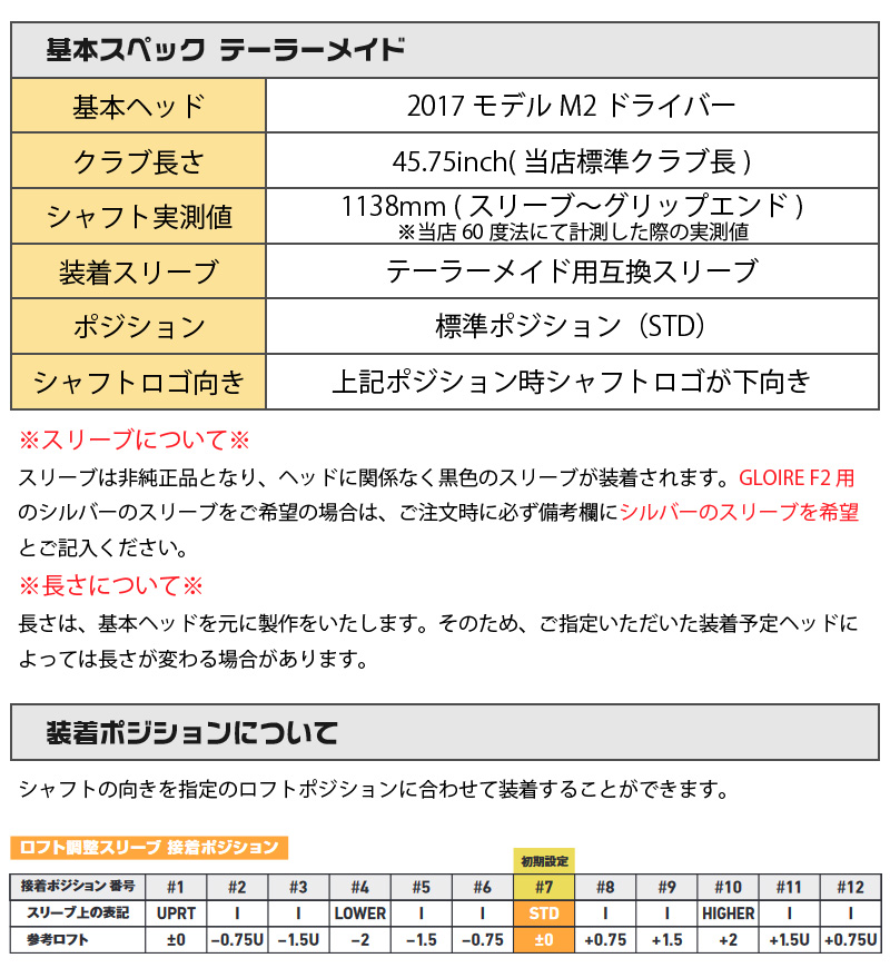 テーラーメイド用互換 スリーブ付きシャフト 三菱ケミカル TENSEI Pro ...