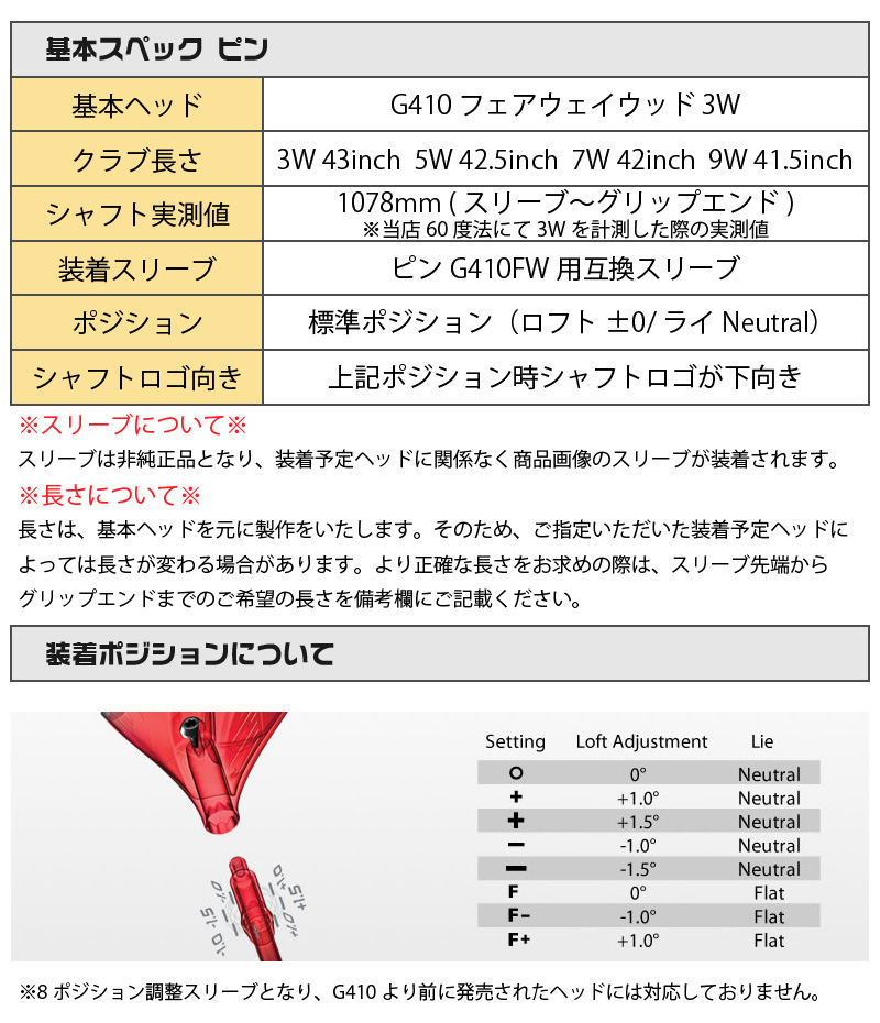 ピン G410 FW スリーブ付きシャフト 三菱ケミカル TENSEI CK Pro